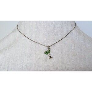 Lia Sophia "Cheers" Green Cut Crystals Martini Glass Silver Tone Necklace
